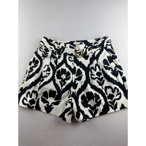 White House Black Market Pants - High-Waist Black & White Patterned Women's Shorts with Belt